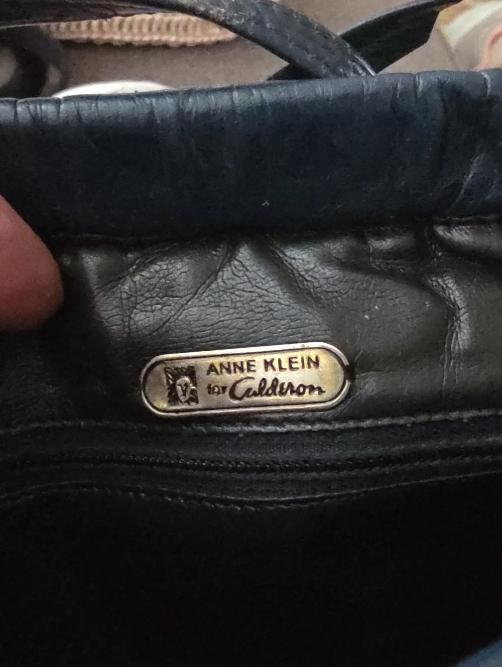 Vintage Anne Klein Navy Leather Clutch Or Shoulder Bag
